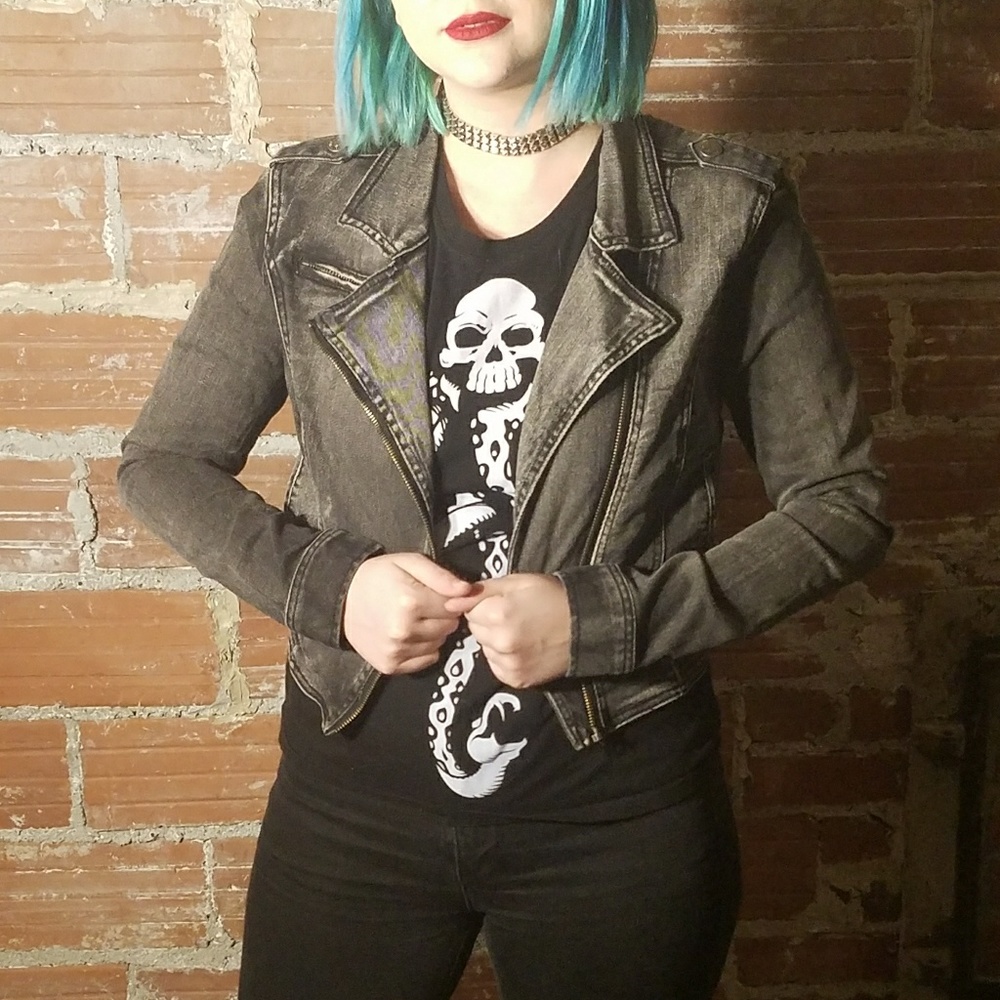 Grey acid wash denim jacket